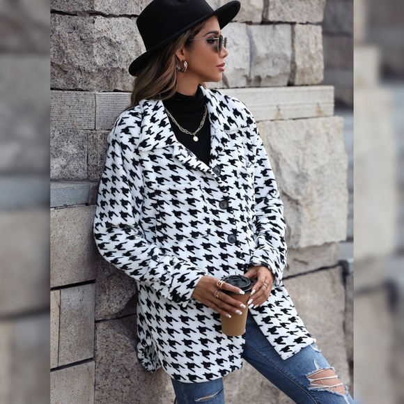 Houndstooth Side Slit Jacket with Breast Pockets - Picture 4 of 5